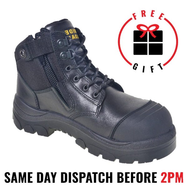 Wide Load 690BZ, 15cm (6') Black Steel toe Zip/Lace Up Boot. Carousel 1