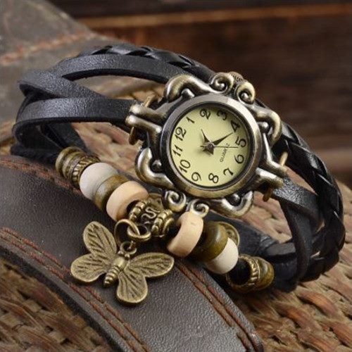 Butterfly leather bracelet watch Carousel 1
