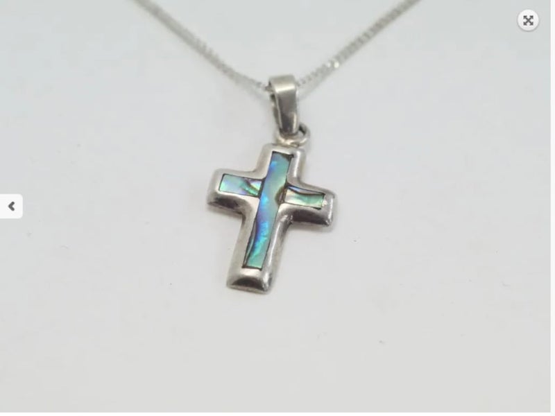 Paua shell cross pendant with silver chain from Optima Carousel 1