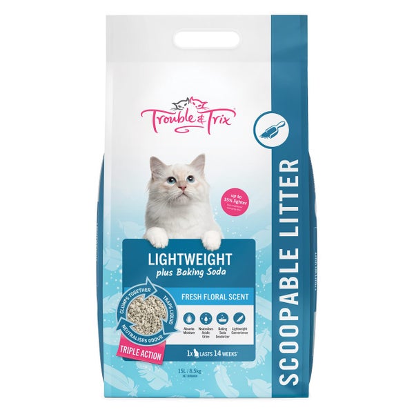 Trouble & Trix Lightweight Plus Baking Soda Cat Litter 15L Carousel 1