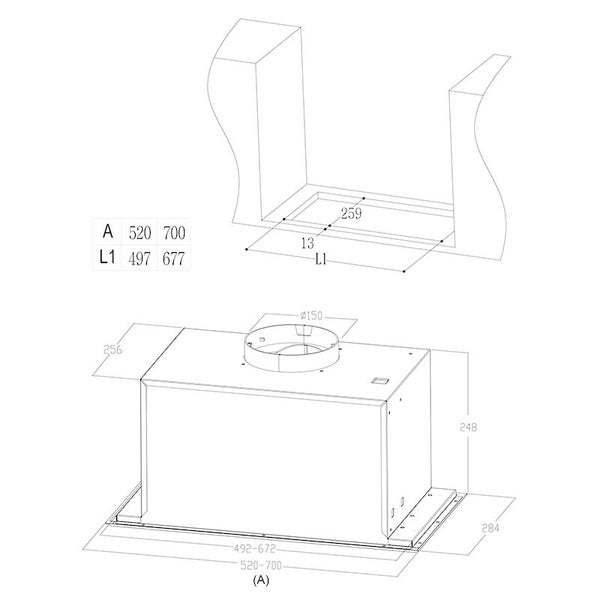 Power pack Range hood - 700mm - 900m3/h Carousel 2