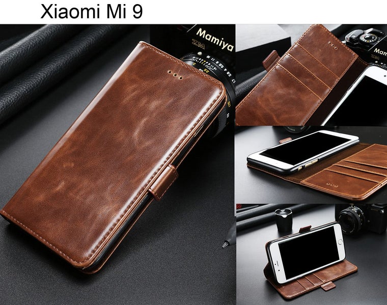 Xiaomi Mi 9 case executive leather wallet slim cow hide finish D brn Carousel 1