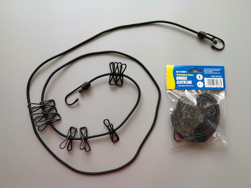 Drying Rack Bungee Clothesline with 8 Metal Clips - Black- Washing Clothes Line Carousel 1