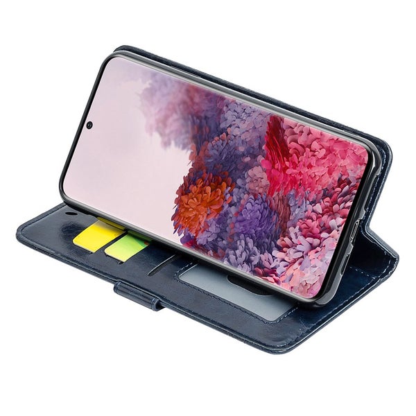 Google pixel 7 pu leather wallet case cowhide finish card back buckle navy Carousel 5