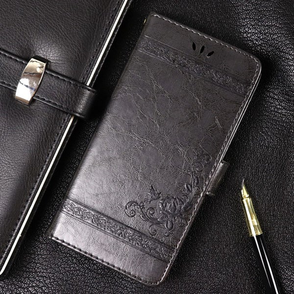 Vodafone E9 pu leather wallet case cowhide finish card back buckle grey Carousel 2