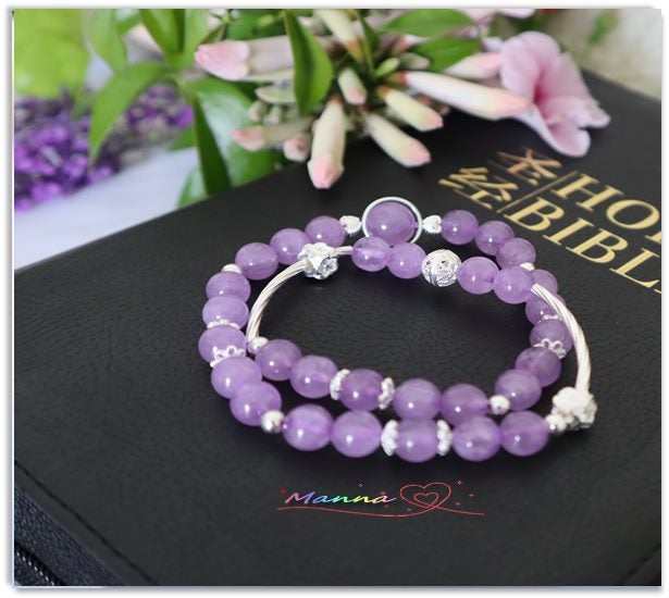 Manna handmade 925silver natural Lavender Amethyst crystal doublecircle bracelet Carousel 1