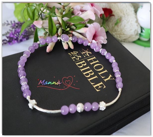 Manna handmade 925silver natural Lavender Amethyst crystal doublecircle bracelet Carousel 2