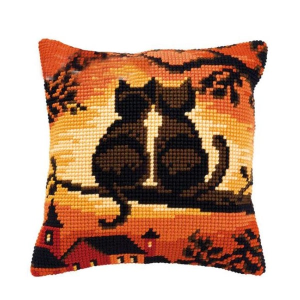 Crafting Kit Sunset Cats Cross Stitch Cushion Inc Canvas and Thread Carousel 1