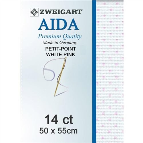 Zweigart Aida 14ct 50x55cm Petit-Point White Pink Carousel 1