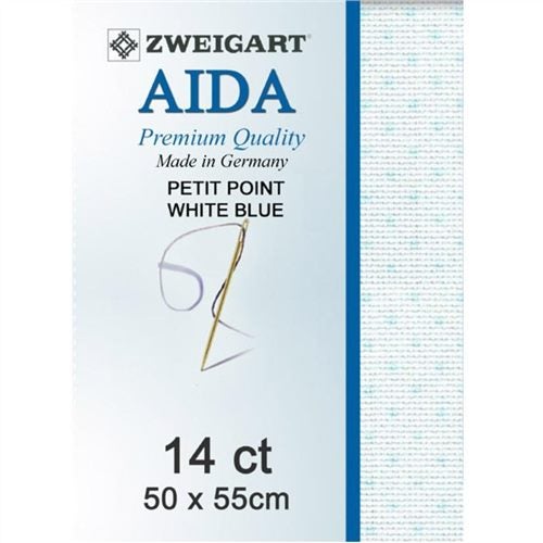 Zweigart Aida 14ct 50x55cm Petiti-Point White Blue Carousel 1