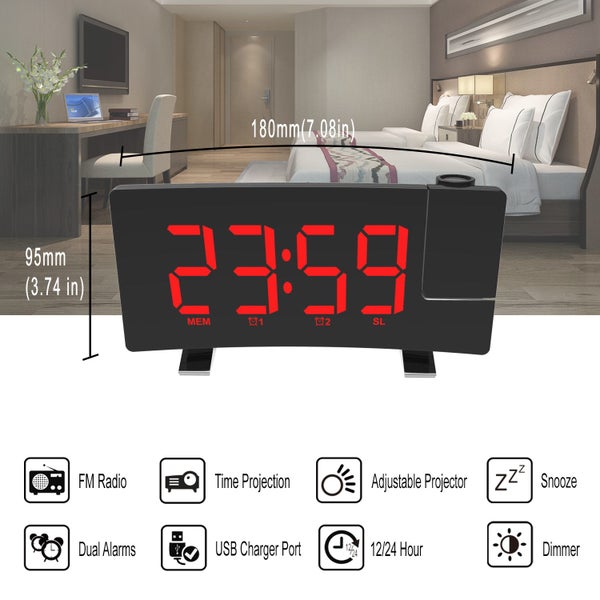 CLOCK RADIO LARGE DISPLAY RED SLIMLINE & PROJECTION Carousel 2