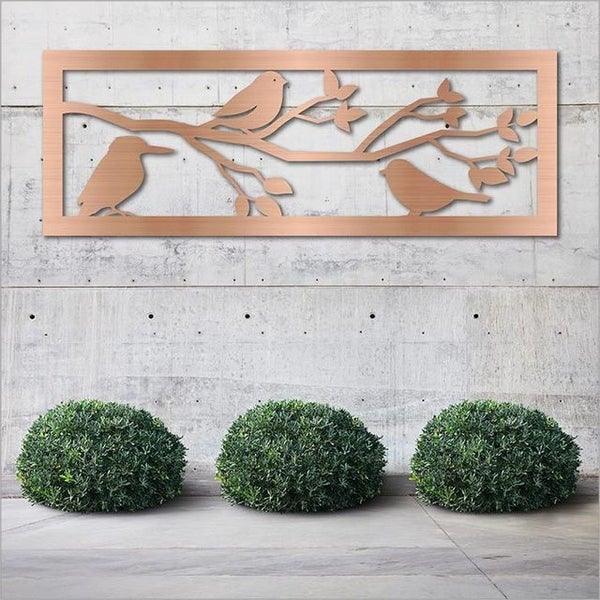 Wall Art - Large Panel with 3 Birds Brushed Copper (790mm) Carousel 1