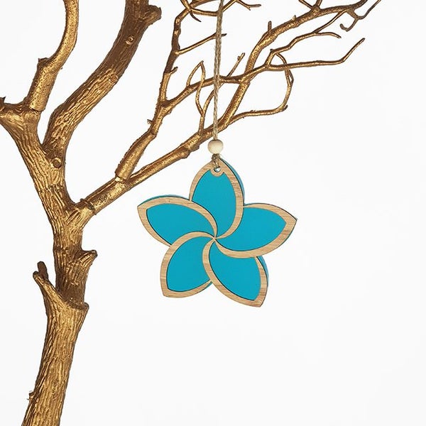 Hanging Ornament - Frangipani Teal Satin Acrylic (103mm) Carousel 2