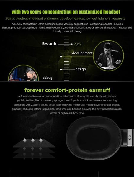 Zealot B5 Bluetooth 4.0 Stereo Earphone Headphones with Mic Wireless Headset Carousel 11