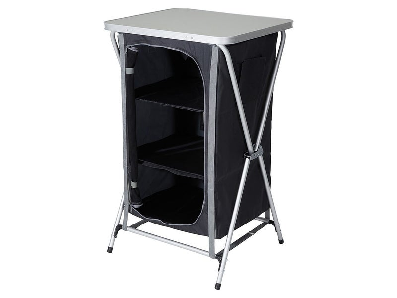 Camp Kitchen Pantry - 3 Shelf Folding Cupboard + Worktop Carousel 1