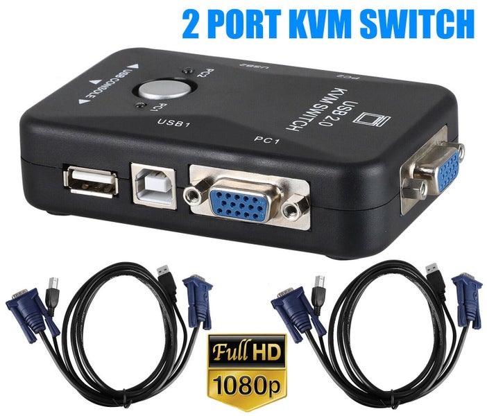 USB KVM VGA Switch w/VGA USB Cable For Mouse Keyboard Monitor PC Carousel 1