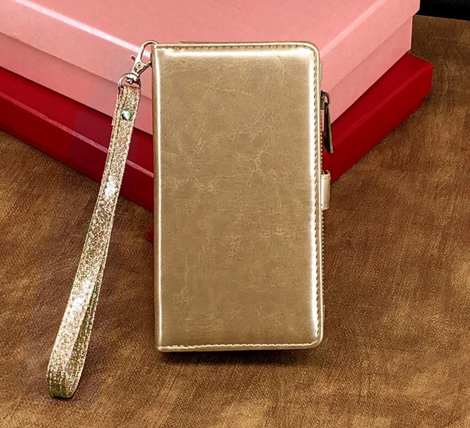 Iphone 13 mini 5.4" case triple wallet PU leather 11 cards zip pocket gld Carousel 2