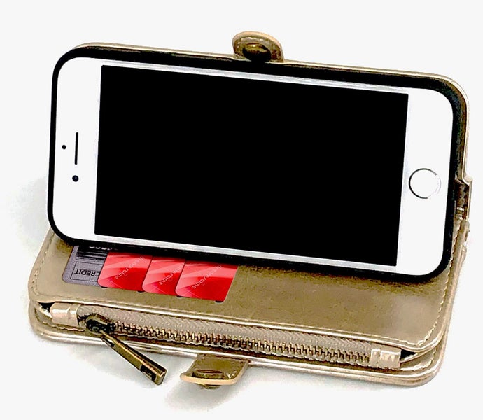 Iphone 13 mini 5.4" case triple wallet PU leather 11 cards zip pocket gld Carousel 4