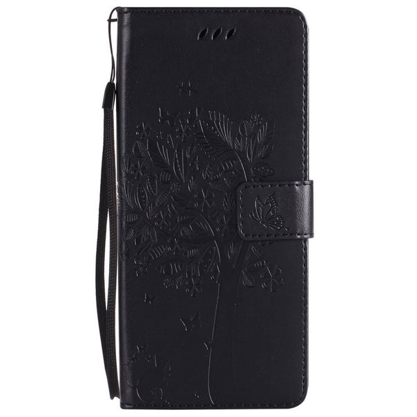 Google pixel 5 case leather wallet embossed cat & tree pattern blk Carousel 2
