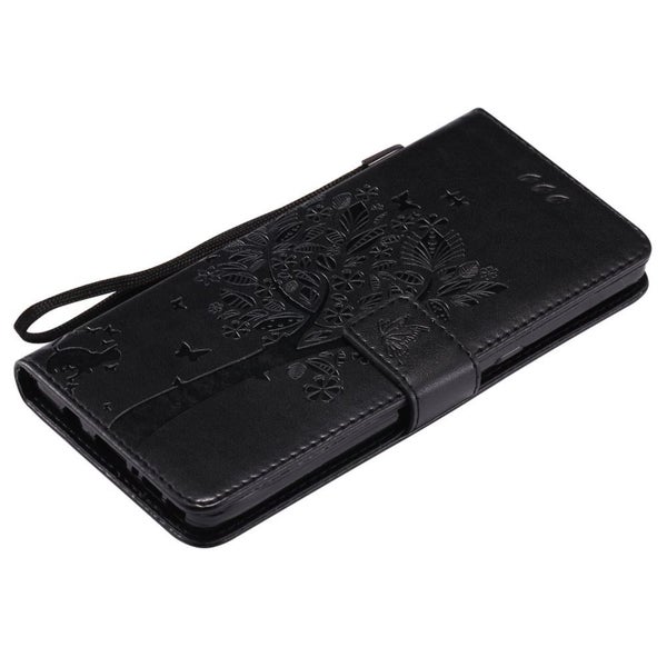 Google pixel 5 case leather wallet embossed cat & tree pattern blk Carousel 3