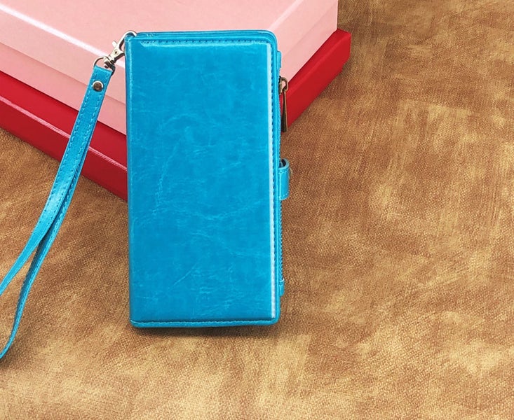 Iphone 12 case triple wallet PU leather 9 cards ID 3 pockets blue Carousel 2
