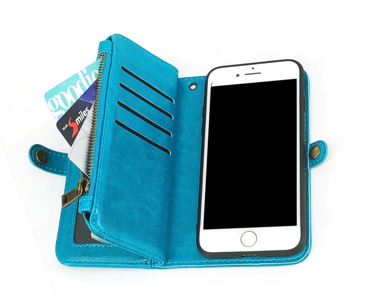 Iphone 12 case triple wallet PU leather 9 cards ID 3 pockets blue Carousel 5