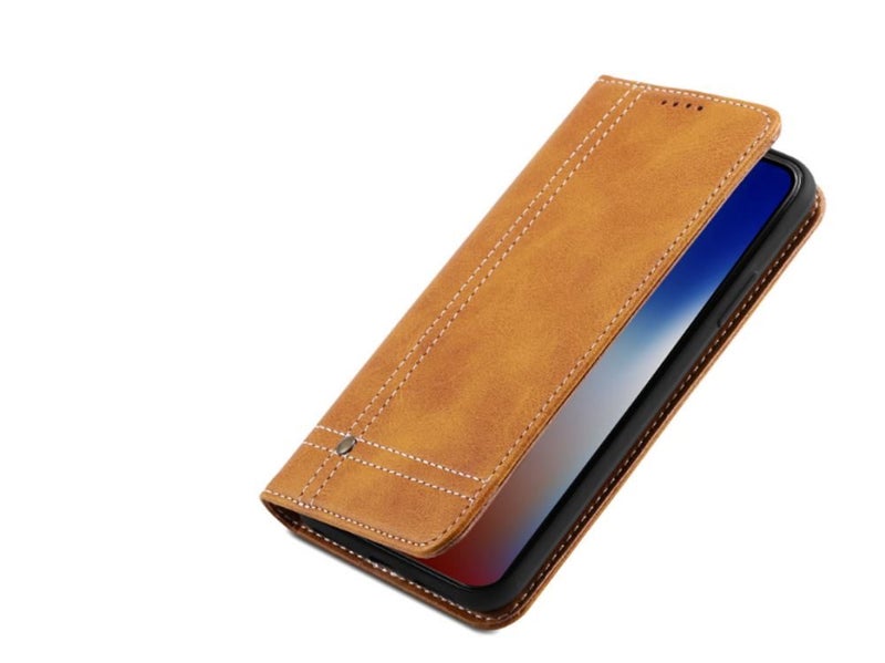 Redmi Note 9T case flip leather ultra slim cow hide finish stitched brn Carousel 2