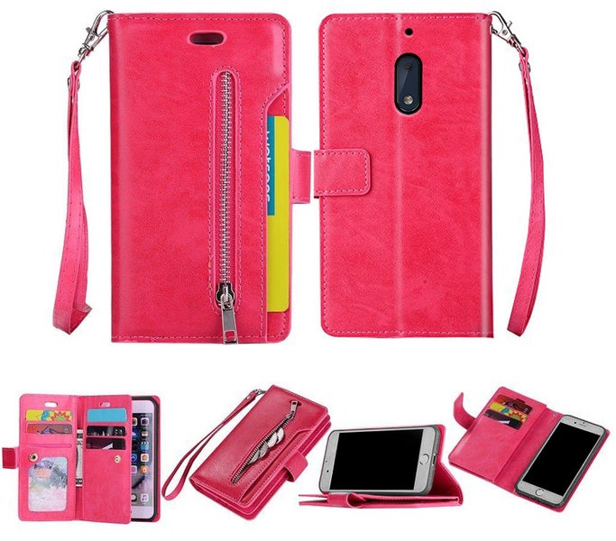 Nokia 6 Multifunction Leather Wallet Case 9 slots 3 pockets & zipper (hot pink) Carousel 1