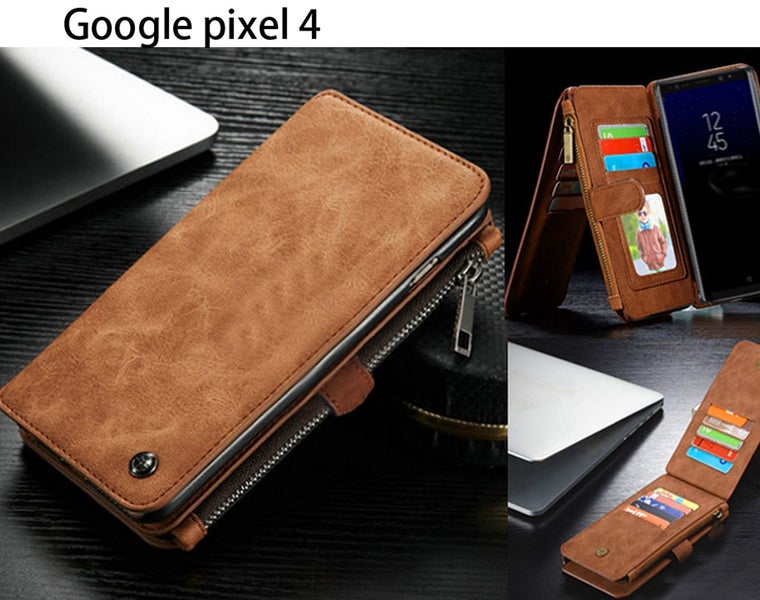 Google Pixel 4 case Retro Flannelette leather multi cards zipper brown Carousel 1