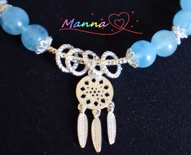 Manna hand made 925 silver natural Aquamarine crystal 8MM Fashion bracelet Carousel 2