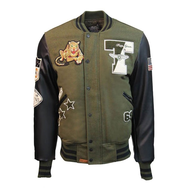 Top Gun Leopard Wool PU Bomber Jacket Green Carousel 1