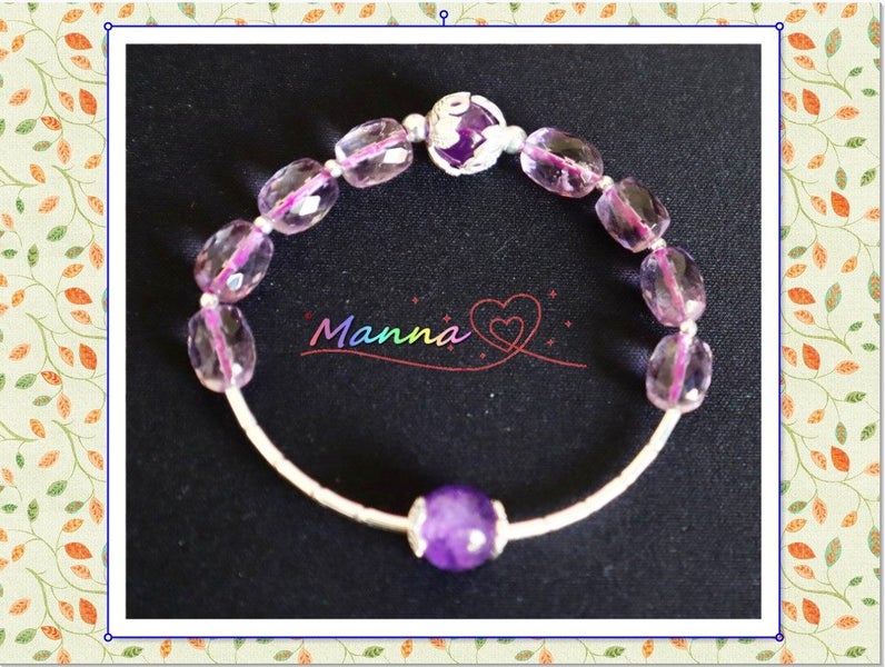 Manna hand made 925 Silver natural sliced Amethyst crystal 9MM Fashion bracelet Carousel 1