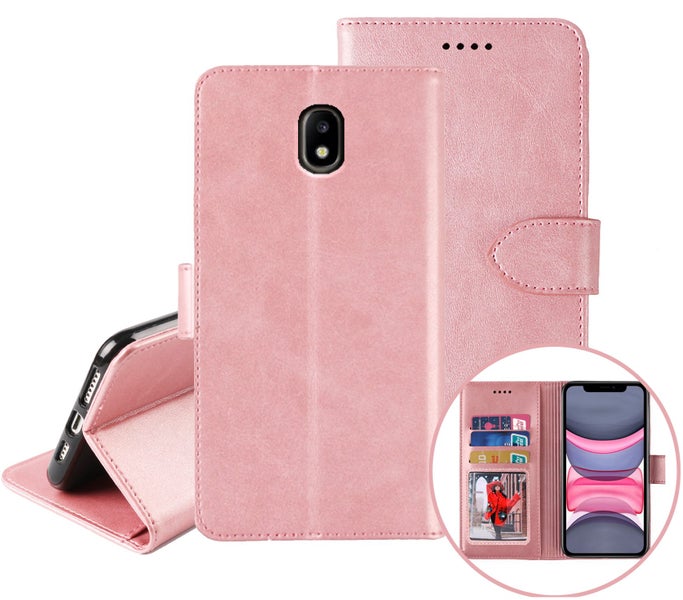 Galaxy j5 pro 2017 wallet case cowhide finish 3 card slots 1 pocket rose gold Carousel 1
