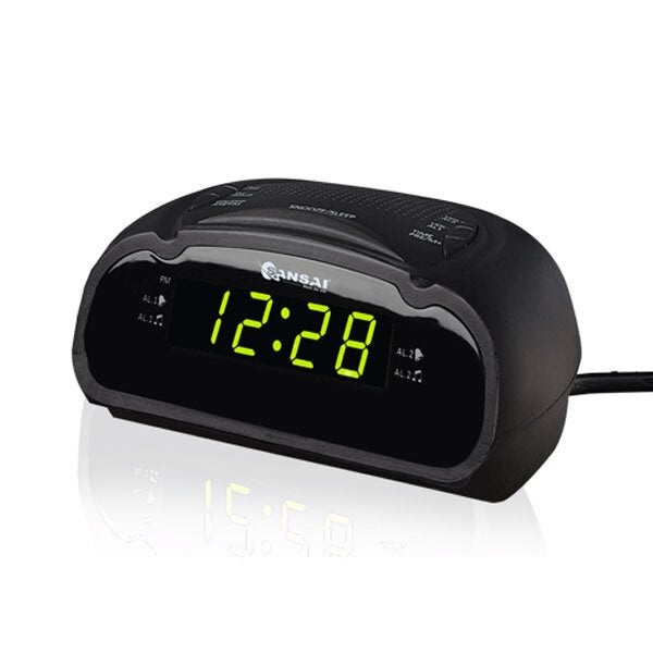 Sansai LED AM FM Dual Alarm Clock Radio w Battery Back Up Snooze Function Black Carousel 1