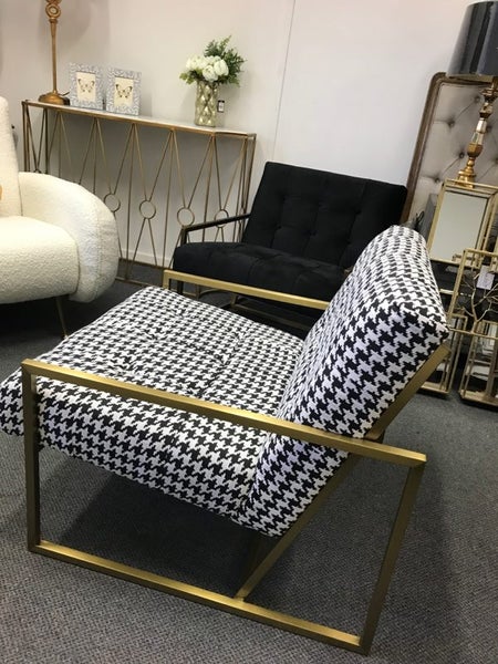 Mallorca Chair in Houndstooth /Brushed Gold Carousel 1