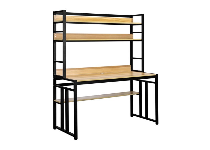 Computer Desk with Multi-layered storage shelving - Natural wood look Carousel 1
