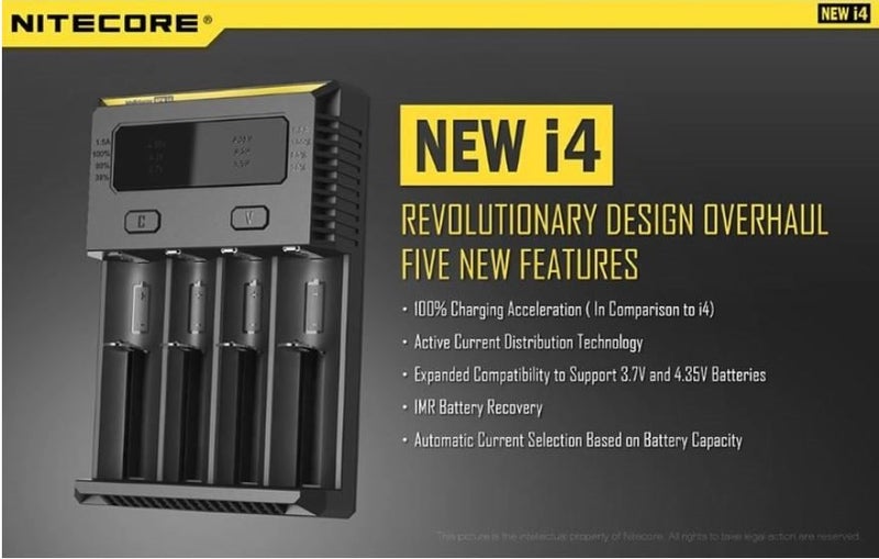 NITECORE NEW I4 4-BAY INTELLIGENT BATTERY CHARGER| LED Indicator | Carousel 1