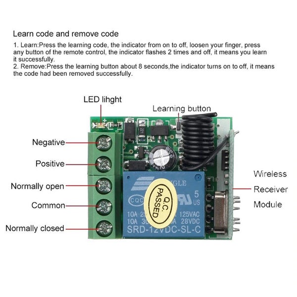 12V 1 Channel 433Mhz Wireless Remote Control Switch with 1 Transmitter Carousel 3