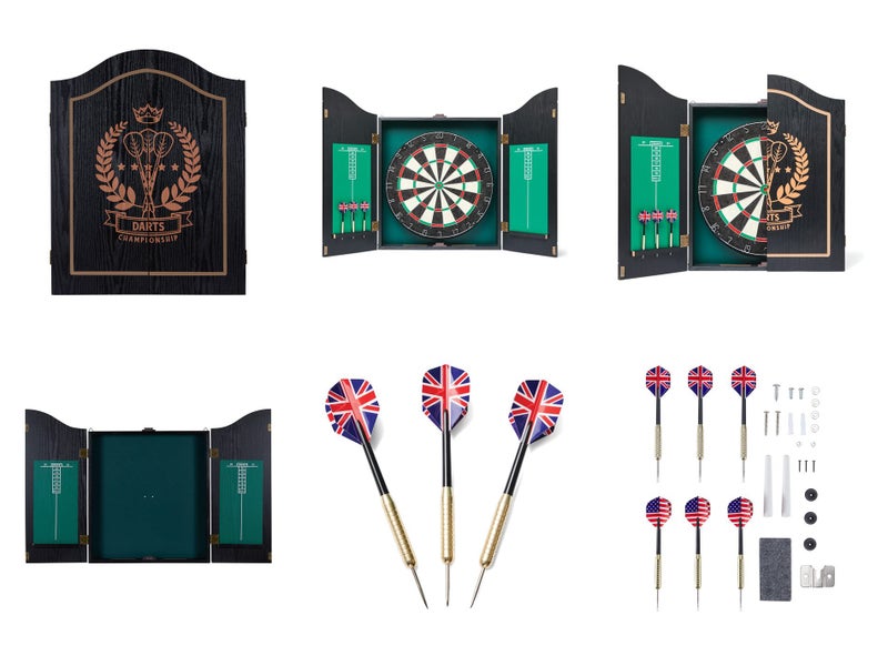 Dartboard with Cabinet - Bristle Dart Board with 6 Darts & Scoreboard Carousel 6