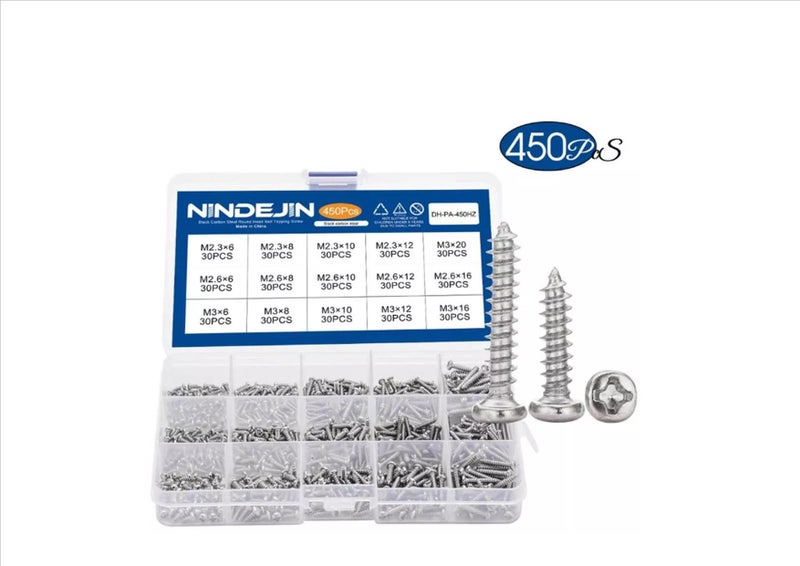 NINDEJIN 450 pcs Cross Recessed Round Pan Head Desktop Computer Screws Carousel 1