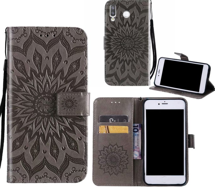 Galaxy A8 star Pu Leather Wallet Case Embossed Sunflower Card Slot magnet gry Carousel 1