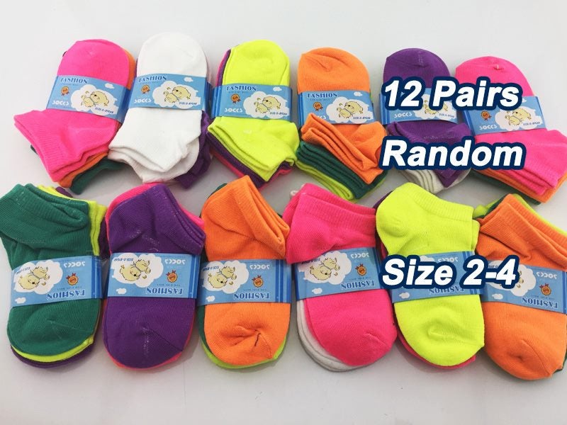 FREE SHIPPING-(12 Pairs) Candy Colour Kids' Ankle Socks 2 - 4 Carousel 1