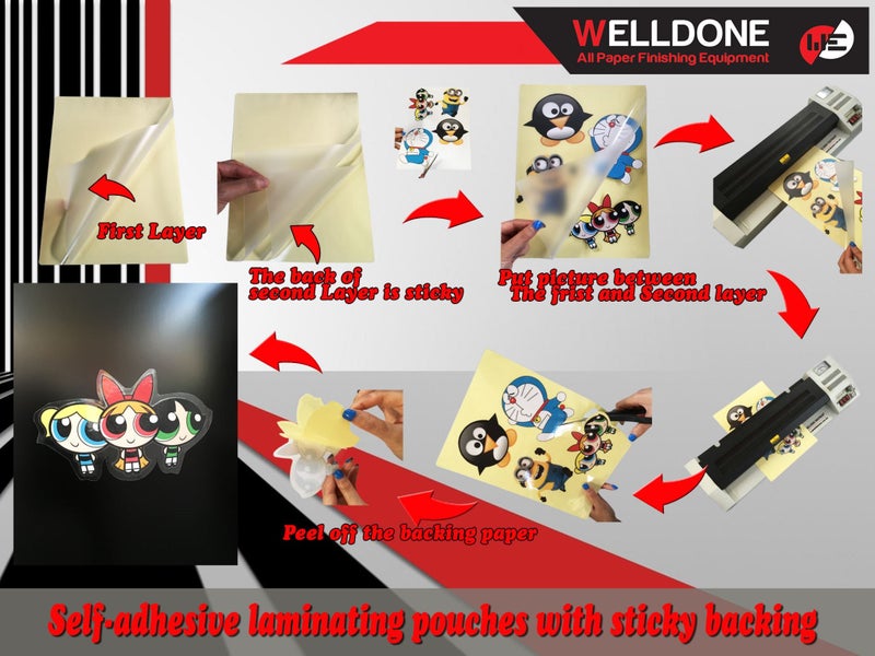 Self-Adhesive laminating pouches with sticky backing Carousel 1