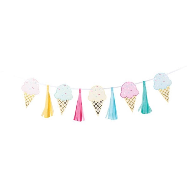 Ice Cream Party Decor Tassel Ribbon Banner & Foil 20cm X 1.4m Carousel 1