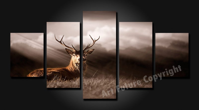ON SALE FREE SHIPPING: Large 5 Piece Canvas Print - Stag in the sunlight Carousel 1