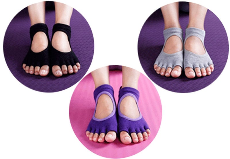 Clearance Sell - 3 Pairs of Anti Slip Open Toe Yoga Socks Carousel 1