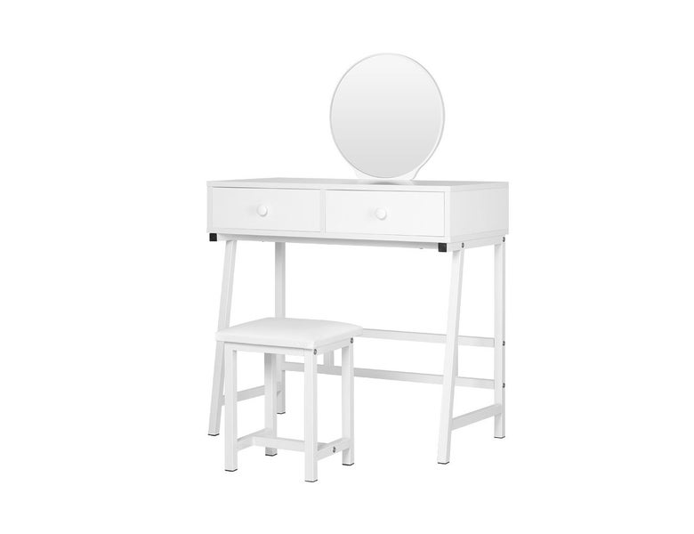 Dusk Modern White Dresser and Stool Set with Mirror Carousel 1