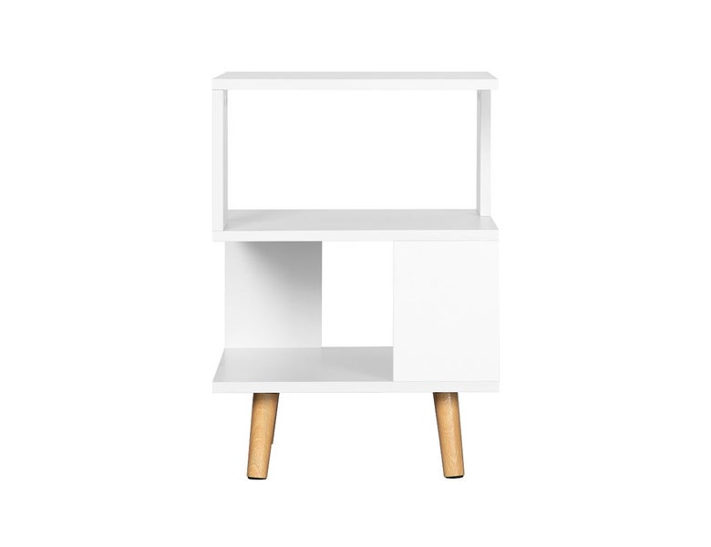 Coral Modular-Style 2-Level White Side Table on Wood Legs Carousel 2