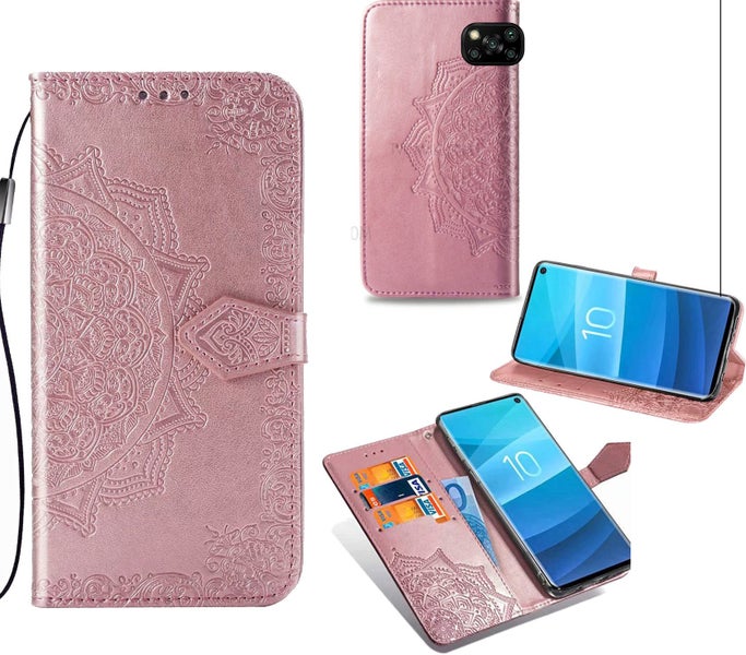 Poco X3 NFC Pu Leather Wallet Case Embossed Mandala Card Slot RG Carousel 1