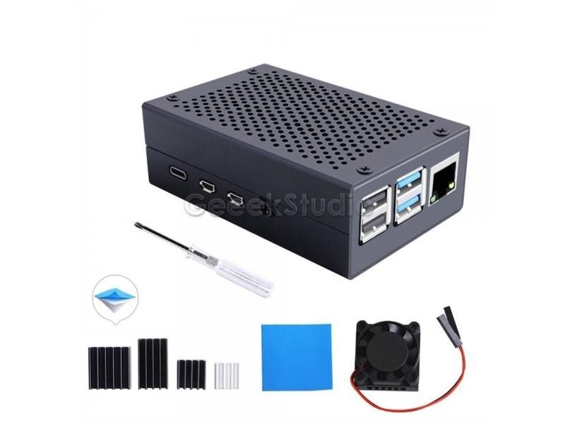 Aluminum Alloy Enclosure Cover With Cooling Fan Heatsinks For Raspberry Pi 4B Carousel 1